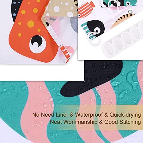 RosieLily Fish Shower Curtain Set with 12 Hooks Waterproof Durable for Kids