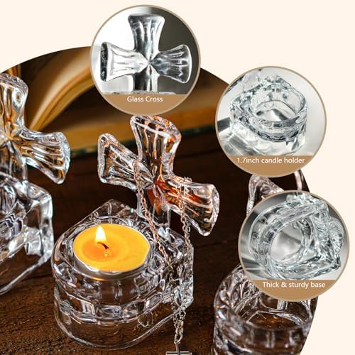HD HYALINE DORA Set of 3 Clear Glass Cross Candle Holder 4 High