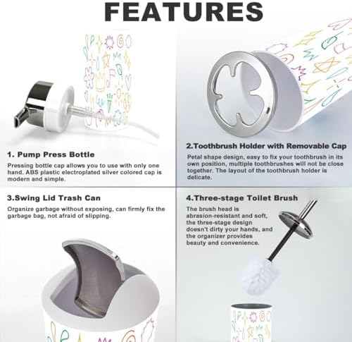 Bathroom Accessory Set 6-Piece Doodle Cartoon Line