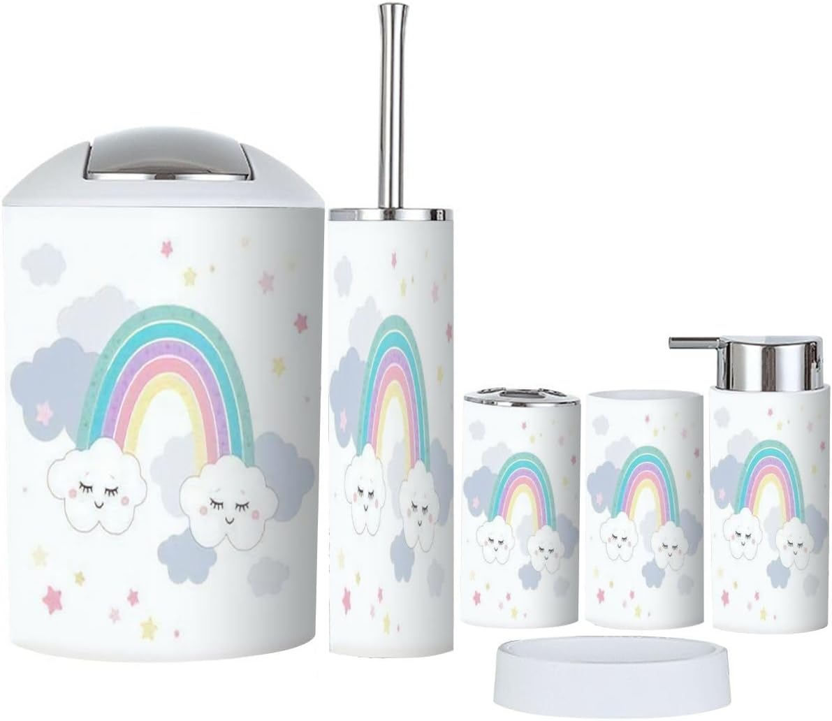 Cutesy Magical Rainbow Clouds Bathroom Set 6 Piece for Kids