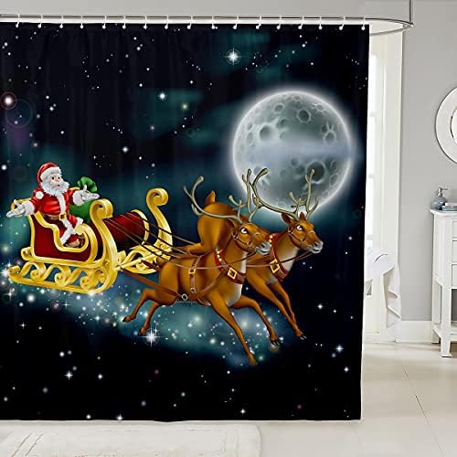 Erosebird Christmas Bath Curtain Santa Claus Design Galaxy Starry Sky Glitter