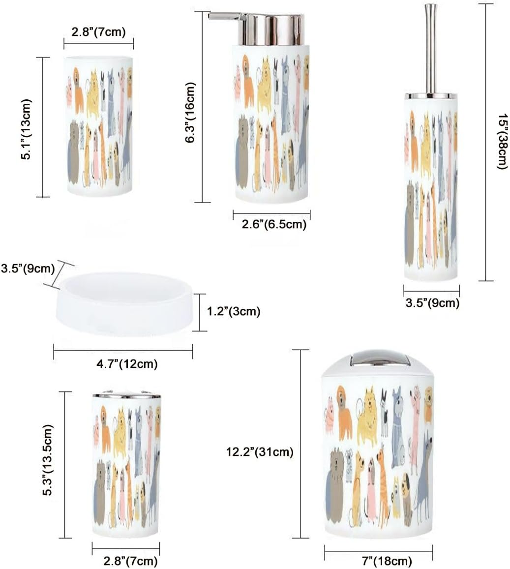 Cute Dogs Bathroom Accessory Set 6 Piece