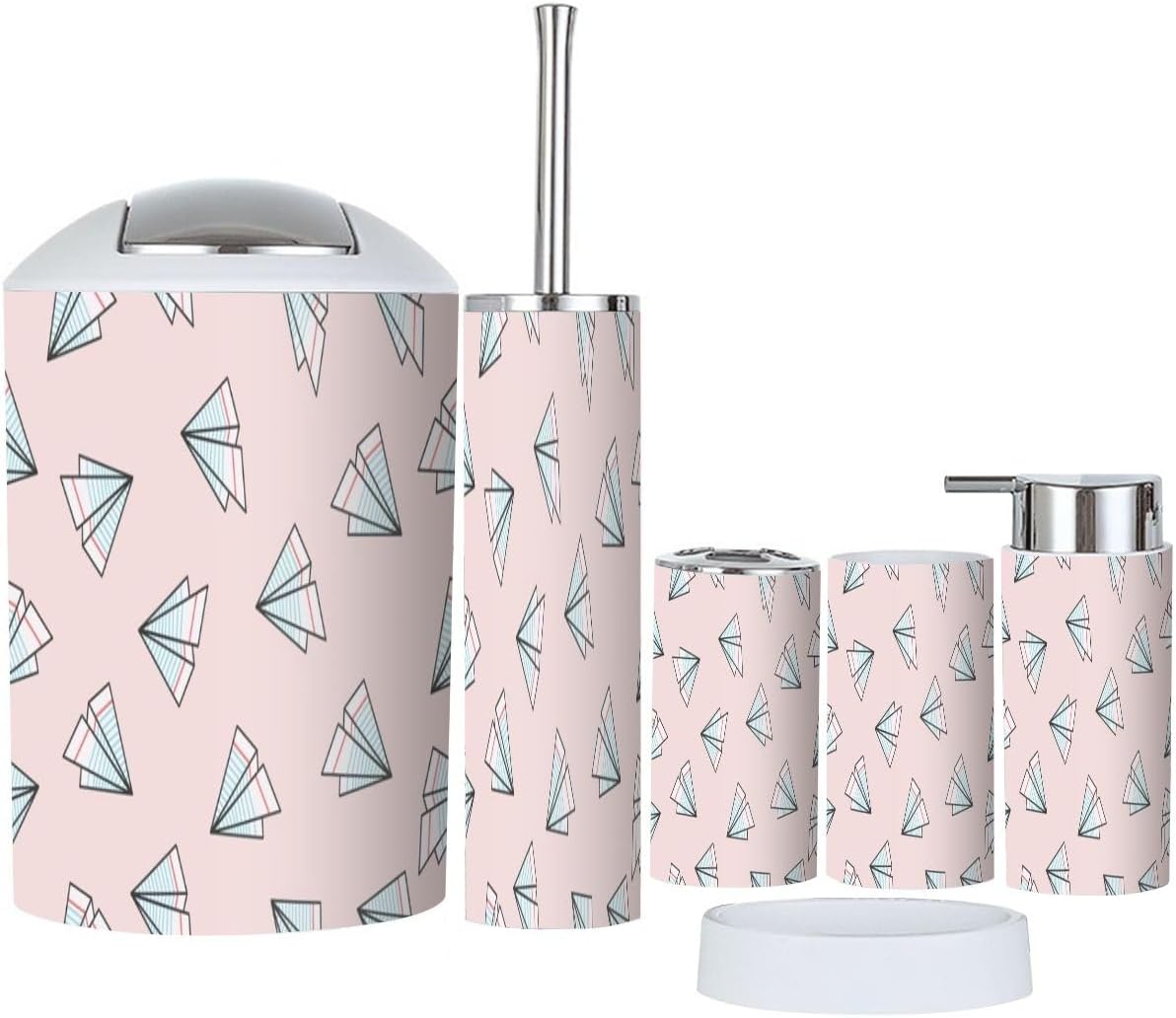 XNGJEMVWXO - 6-Piece Bathroom Accessories Set - Cute Paper Plane Pattern