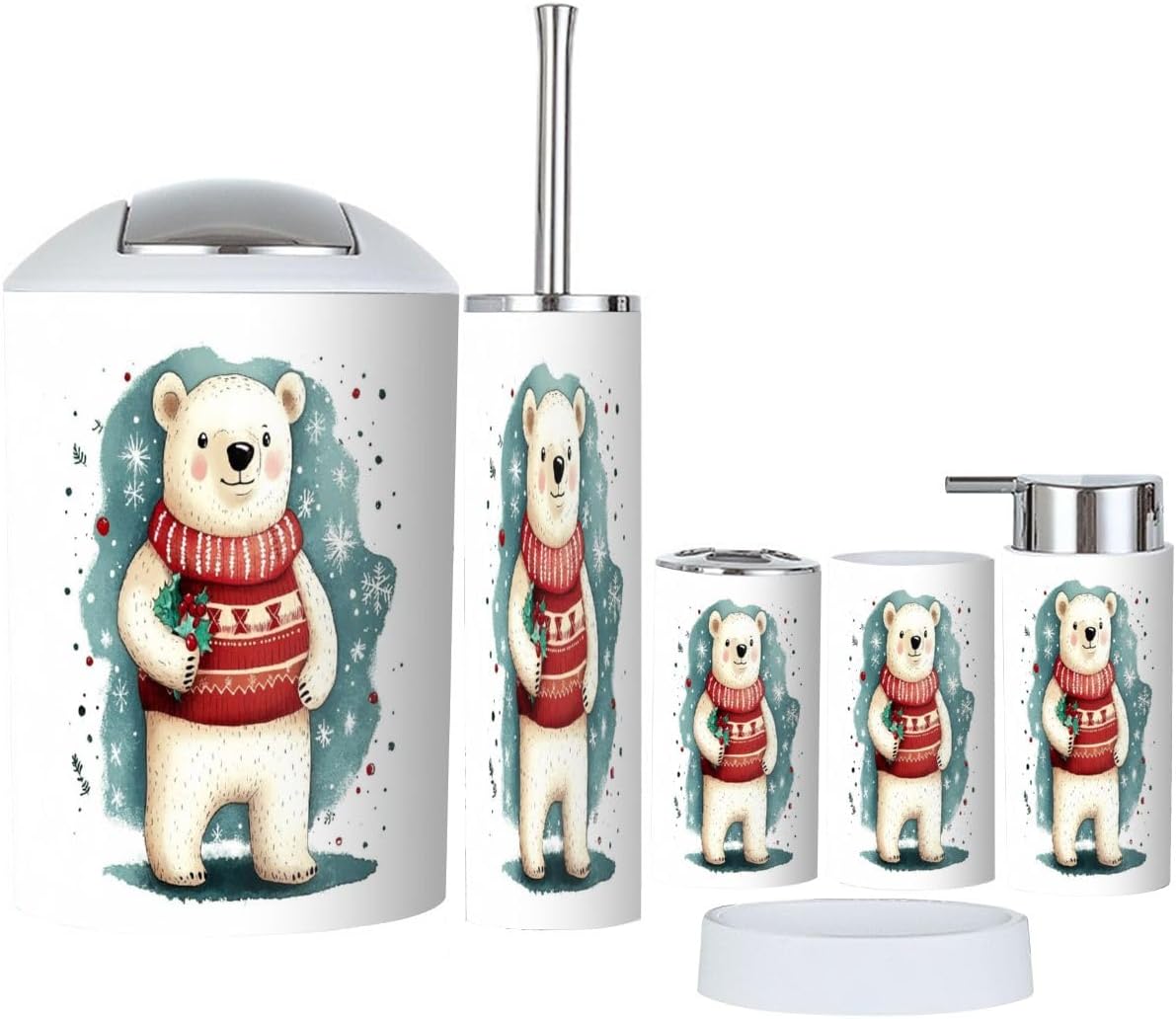 Stylish Eco-Friendly Bathroom Set Bear and Christmas Motif