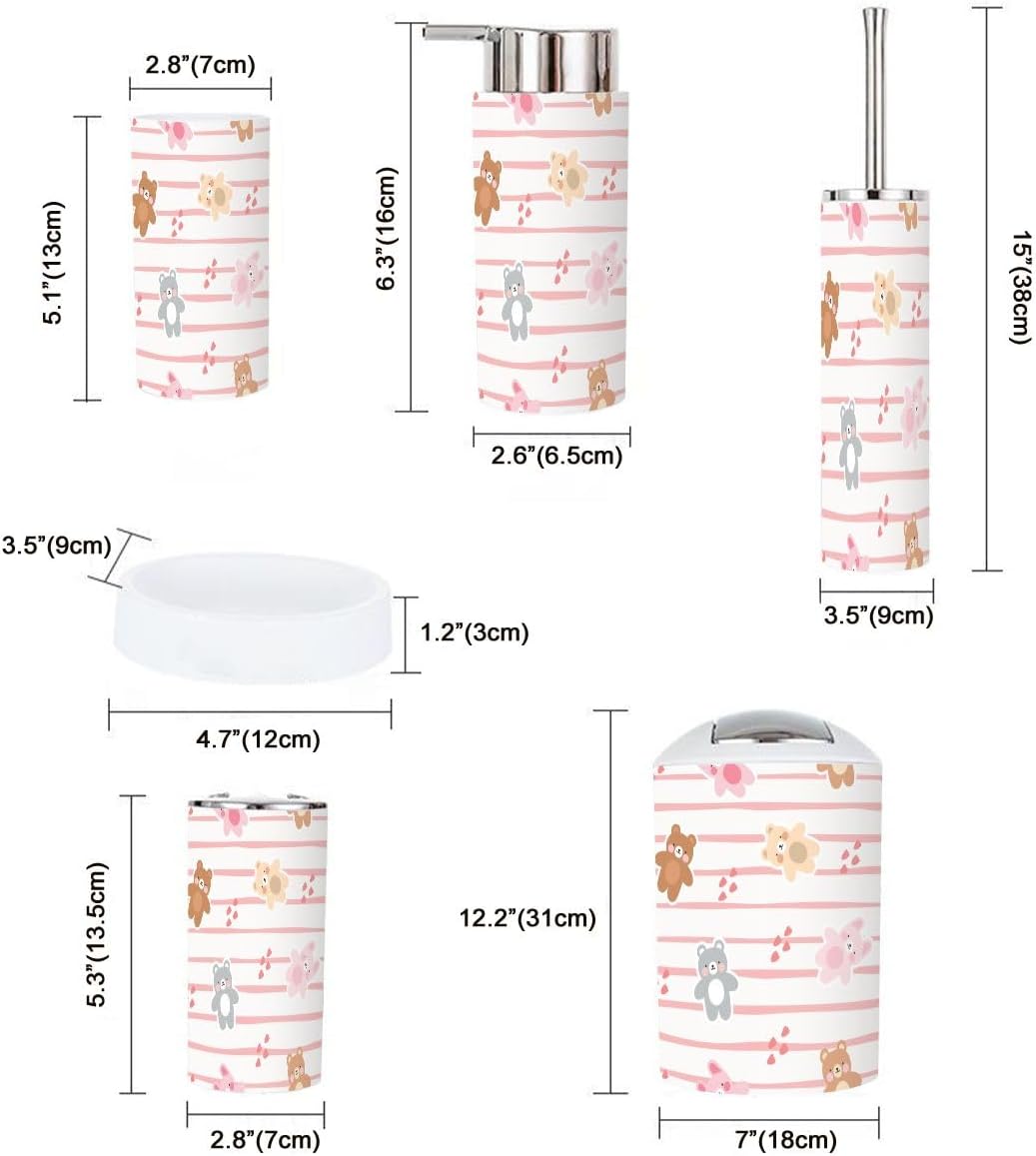 Kawaii Teddy Bear Set for the Bathroom 6-Piece Durable Accessory