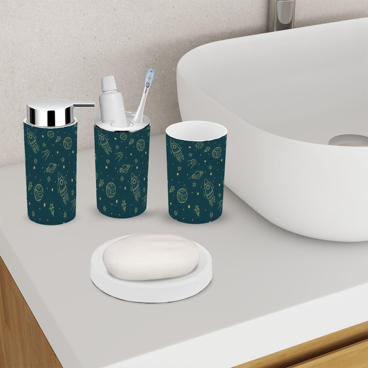 Stylish 6-Piece Bathroom Accessory Set for Space Kids