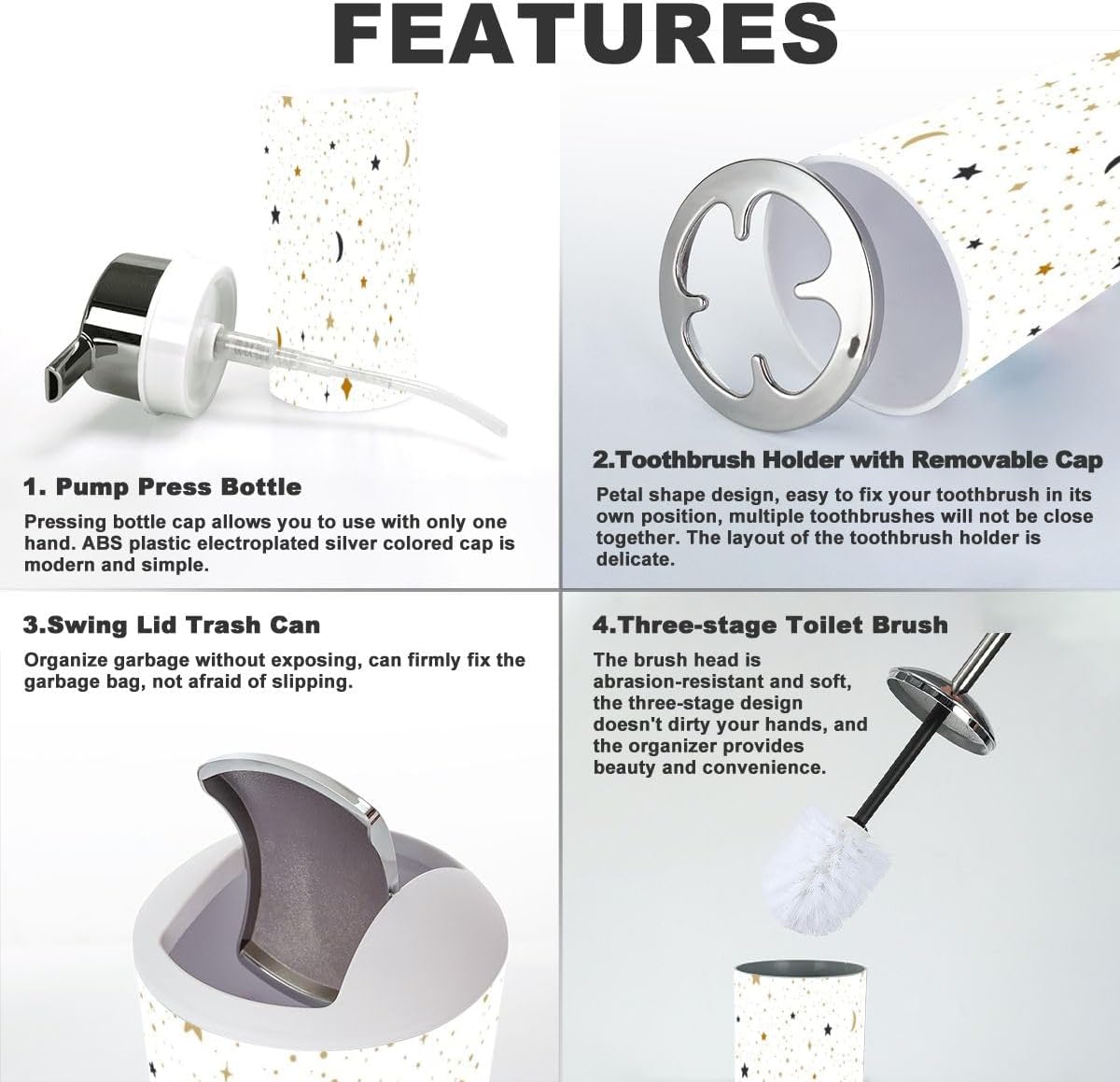 Stylish Star Moon Pattern 6-Piece Bathroom Sets Durable Functional Bathroom Accessories