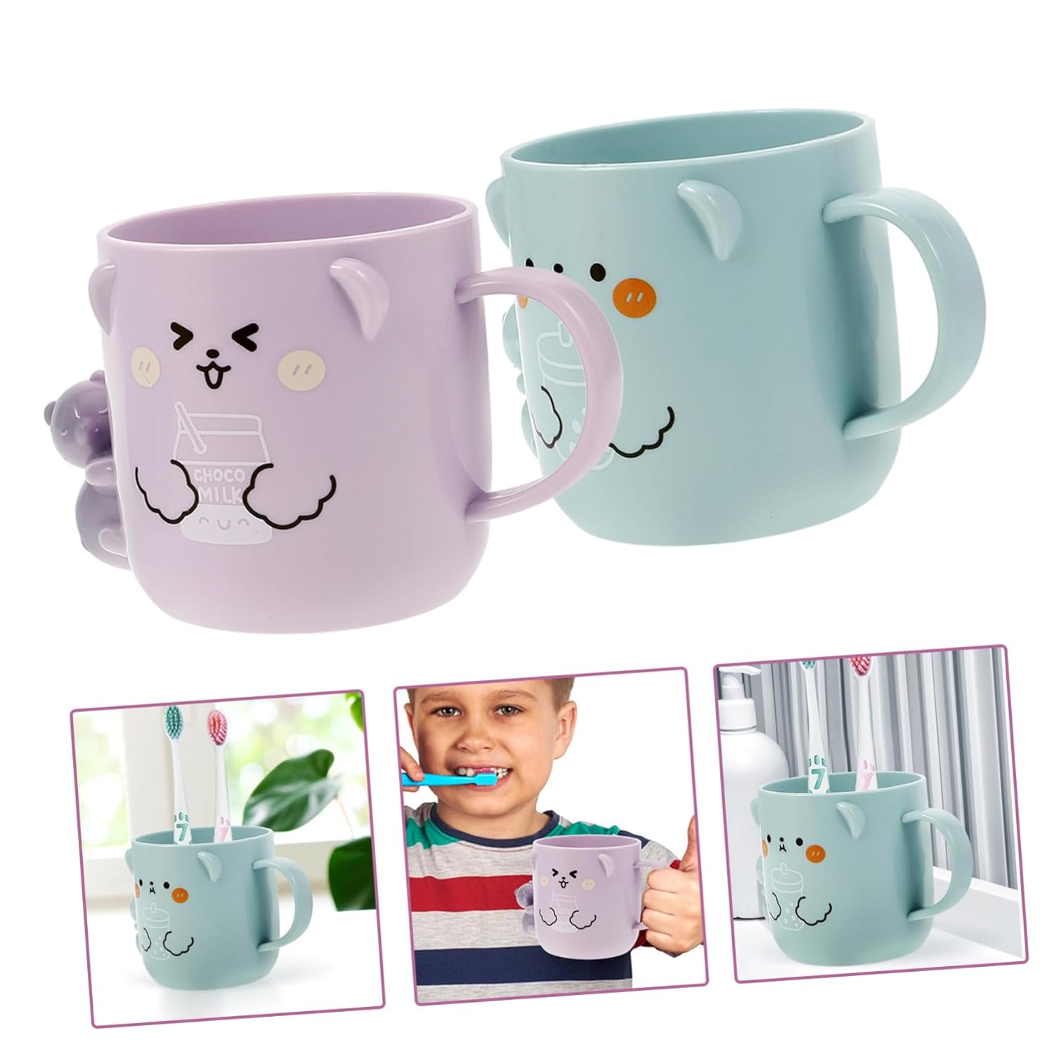 2-Pack Kids Reusable Toothbrush Cup - Cute Plastic Mugs for Toddlers