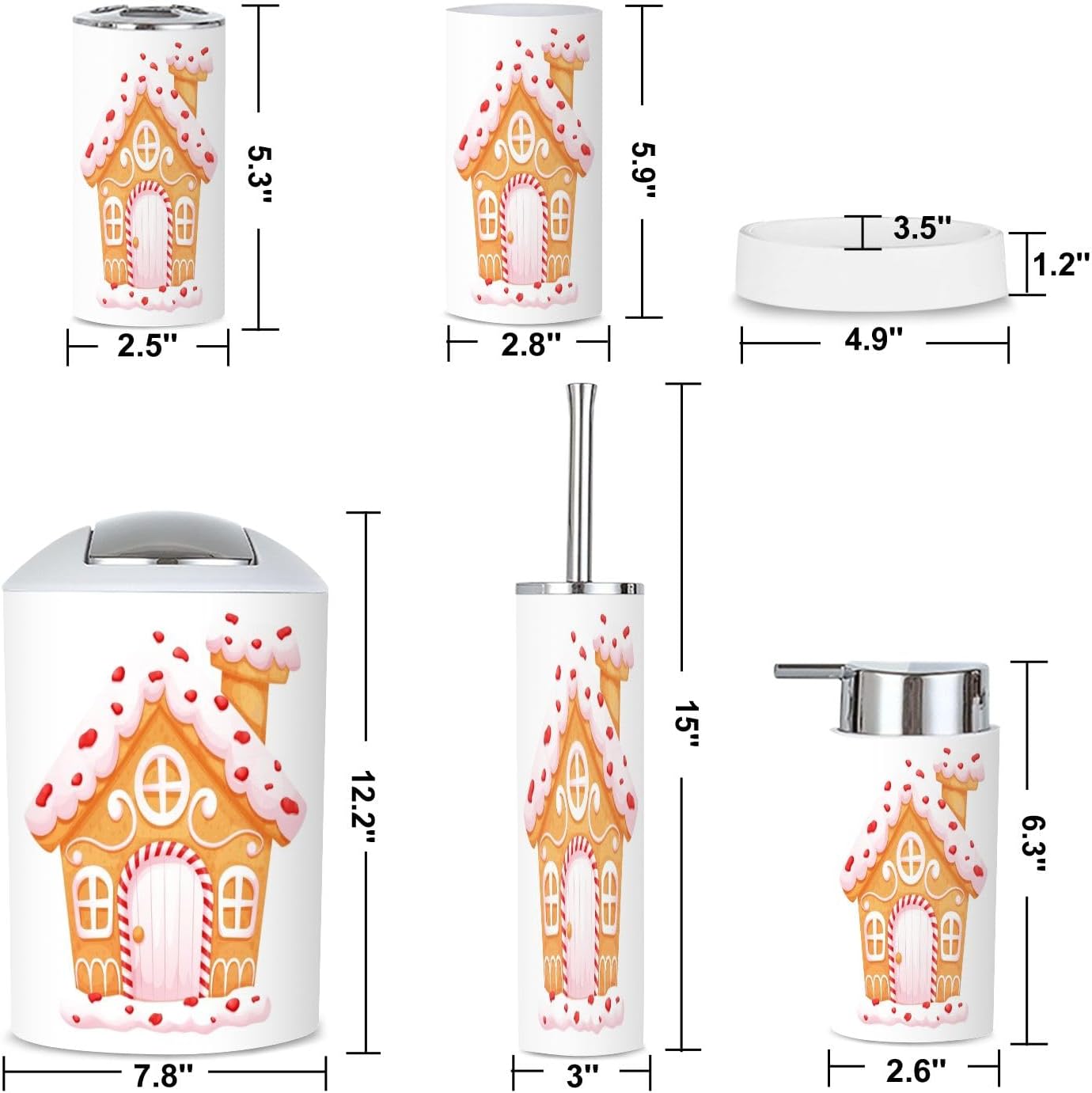 Stylish 6-Piece Bath Accessory Set Gingerbread House