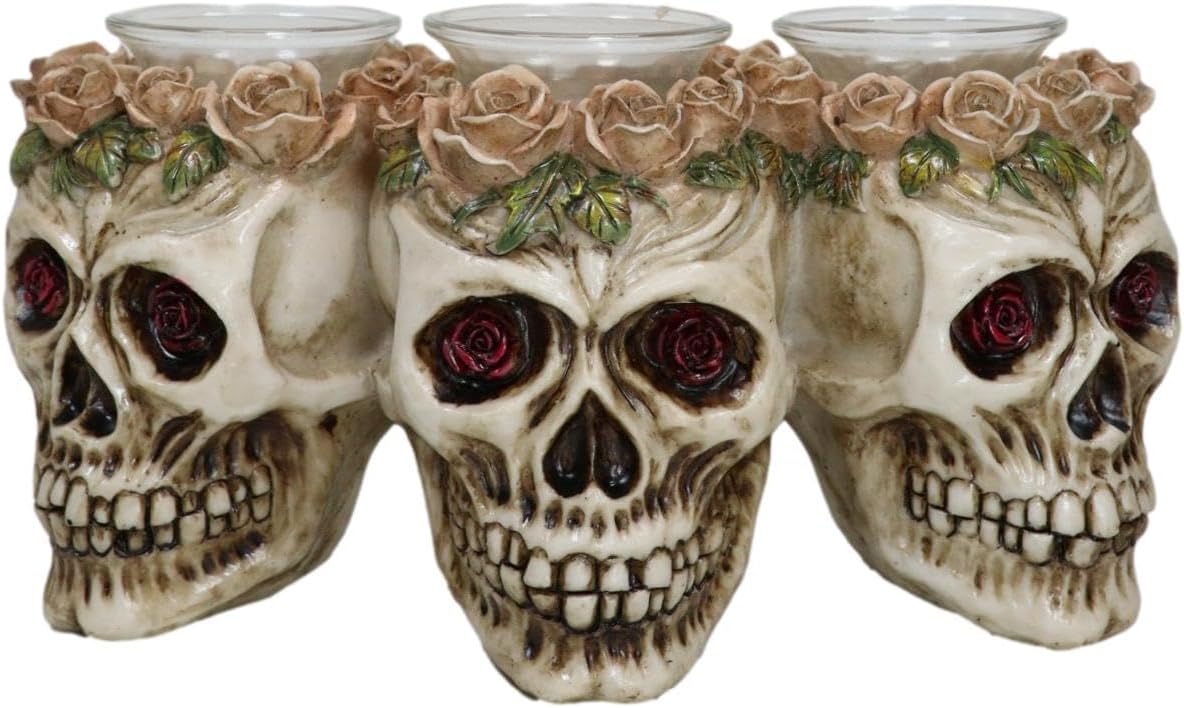 Ebros Gift Trio Gothic Rose Skulls fragrance holder