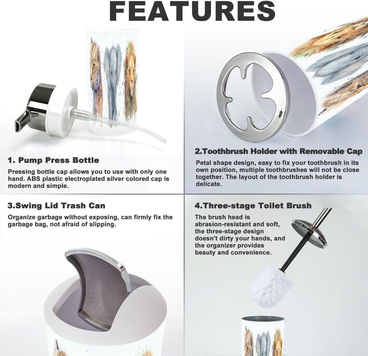 XNGJEMVWXO Elephant Lion Bathroom Accessory Set