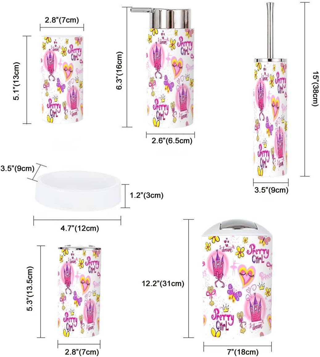 Bathroom Accessories 6 Pcs Set Childish Cartoon Repeated Design