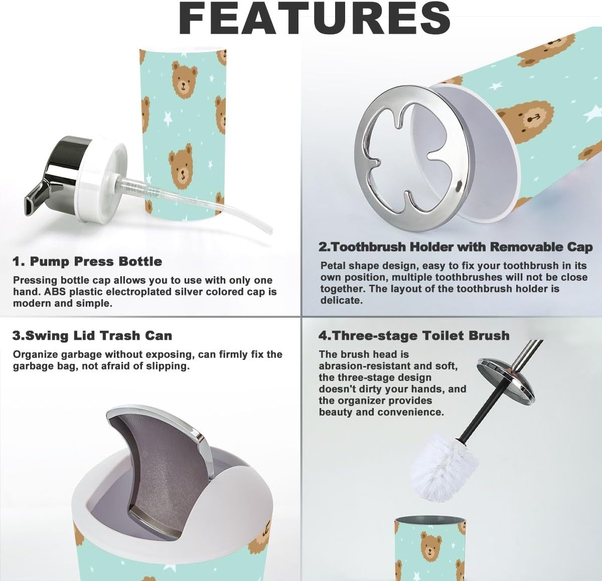 Cute Teddy Bear Bathroom Accessories Set