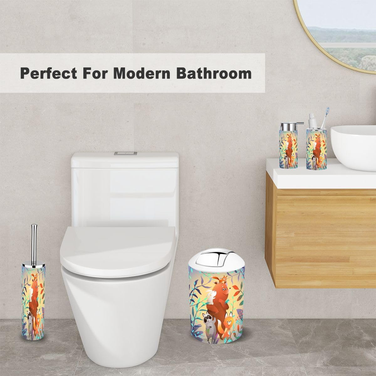 6-Piece bath accessories featuring forest animal characters
