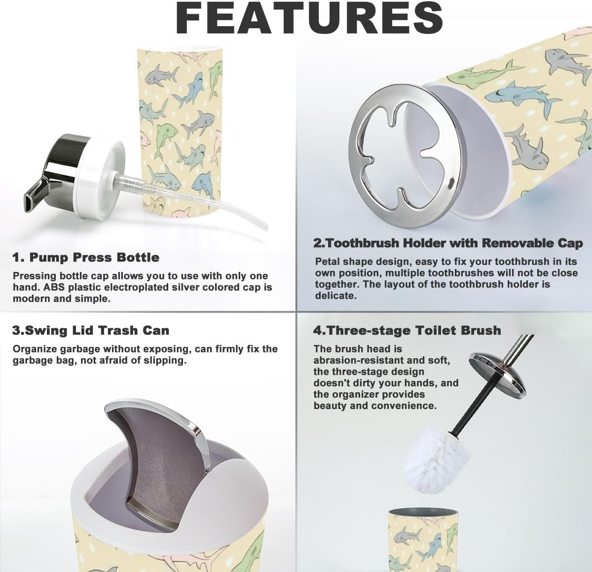 Bathroom Accessory Set 6 Piece Shark
