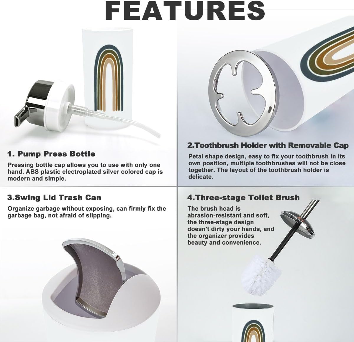 Rainbow Bathroom Accessory Set 6 Piece