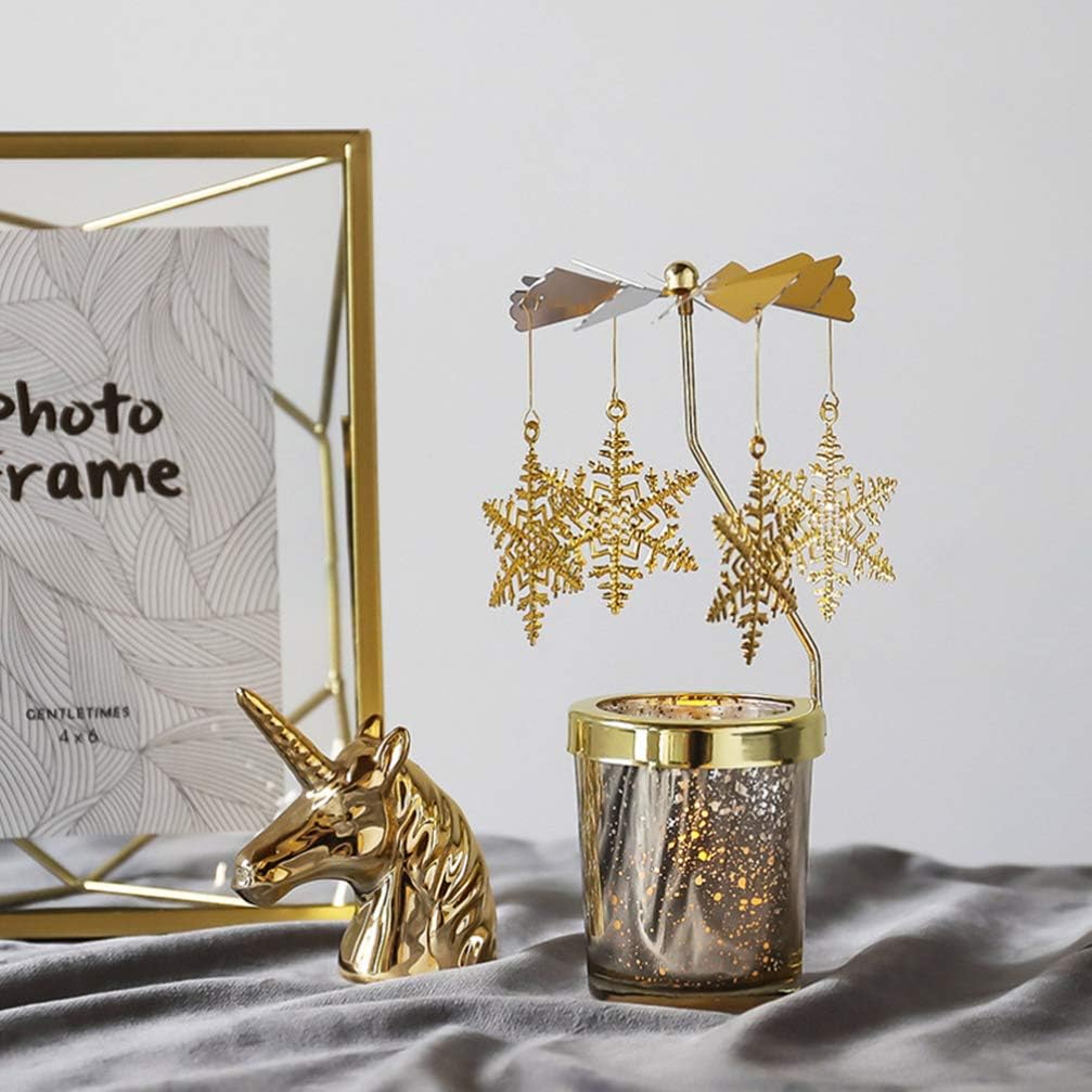 2pcs Rotating Christmas Candlestick Gold Snowflake and Fawn Holder