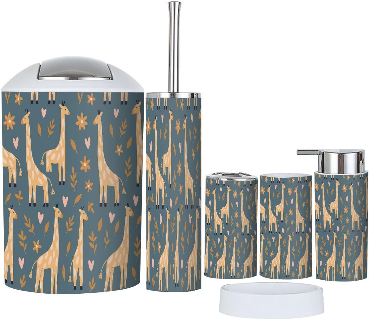Boho Giraffe Flowers Bathroom Accessory Set 6 Piece 1