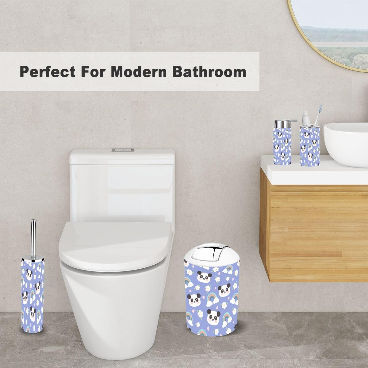 Stylish Kids Bathroom Set 6-Piece Kawaii Panda Bear Accessories