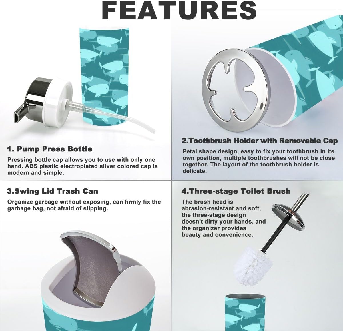 Sturdy Narwhal Borohh Skip 6 Piece Bathroom Set