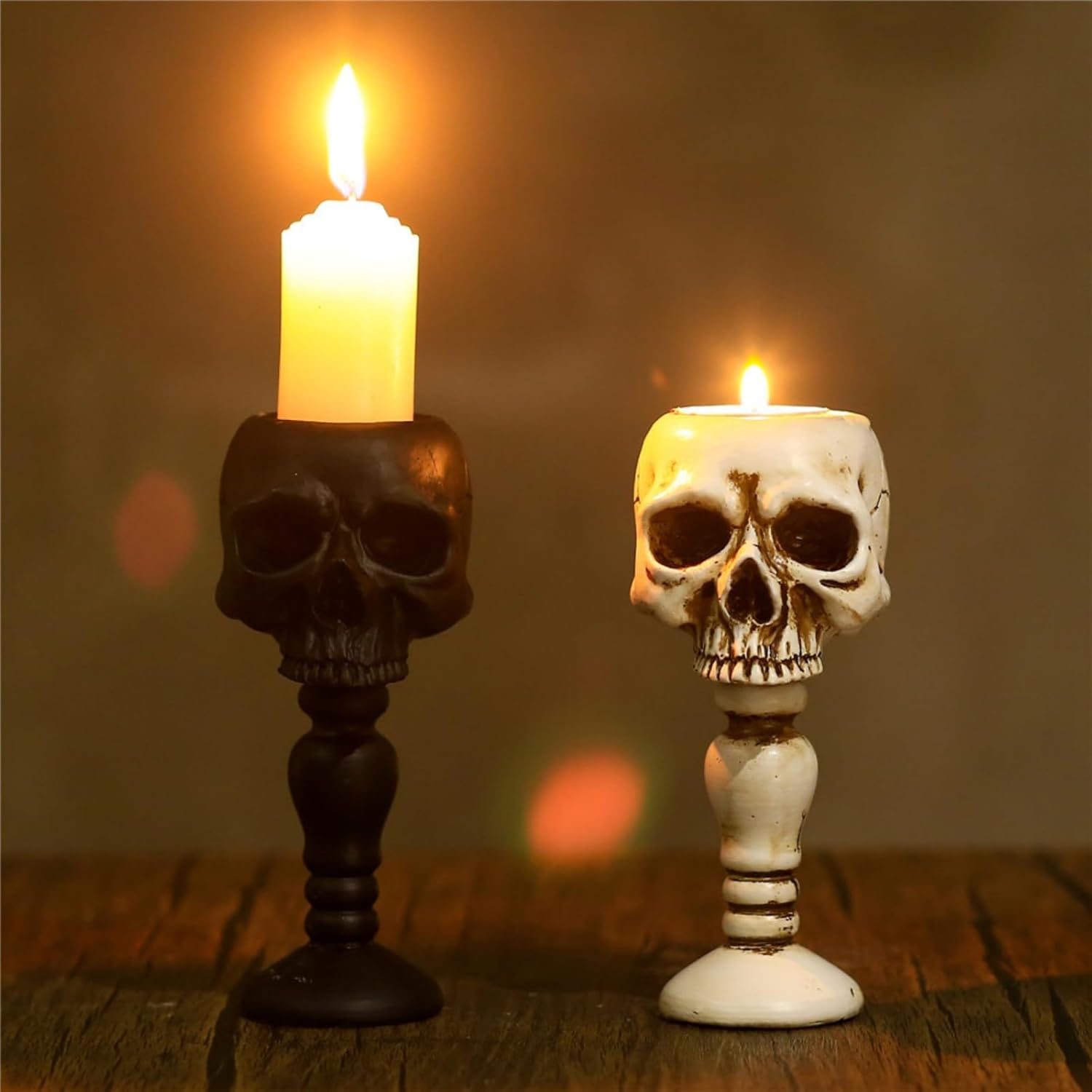 Halloween Skull Candle Holder Resin Skeleton Candle Cup Base Decor