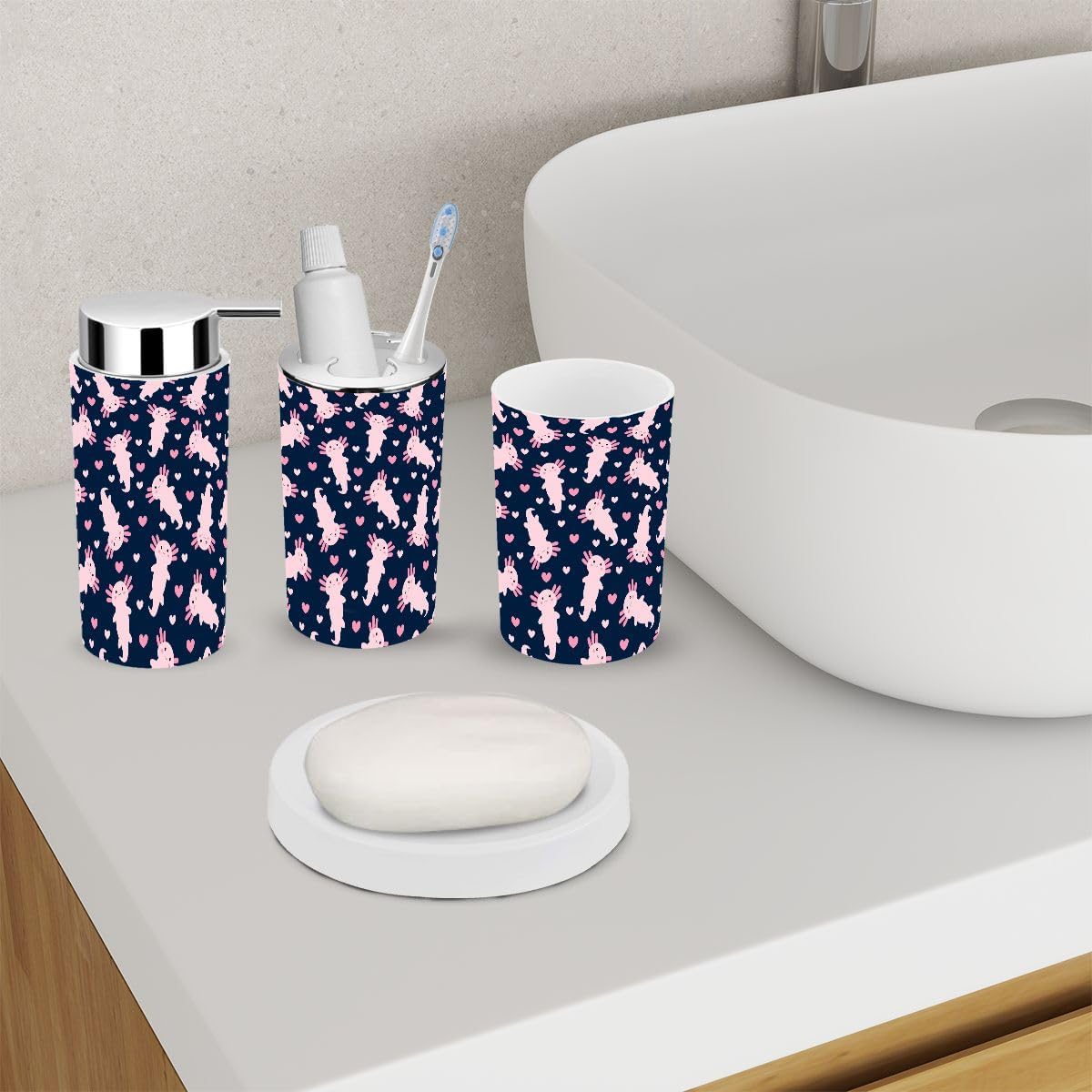 Cute Cartoon Axolotl Bathroom Accessory Set
