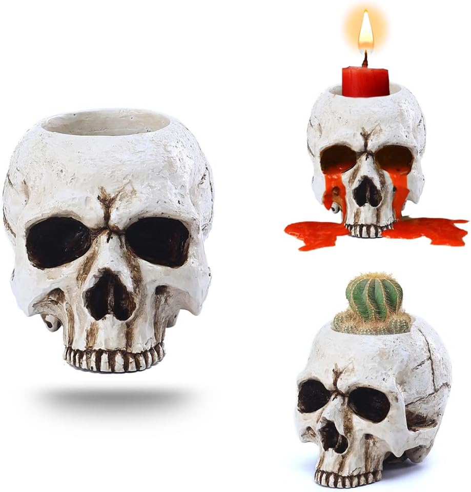 BENEKIY Retro Skull Candle Holder Handmade