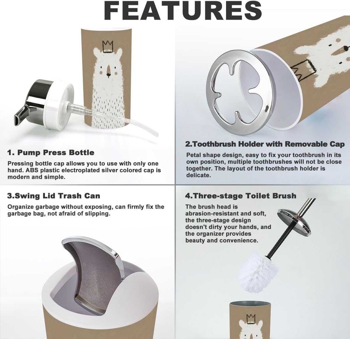 Modern Bathroom Accessories Set 6 Pcs - Durable and Stylish