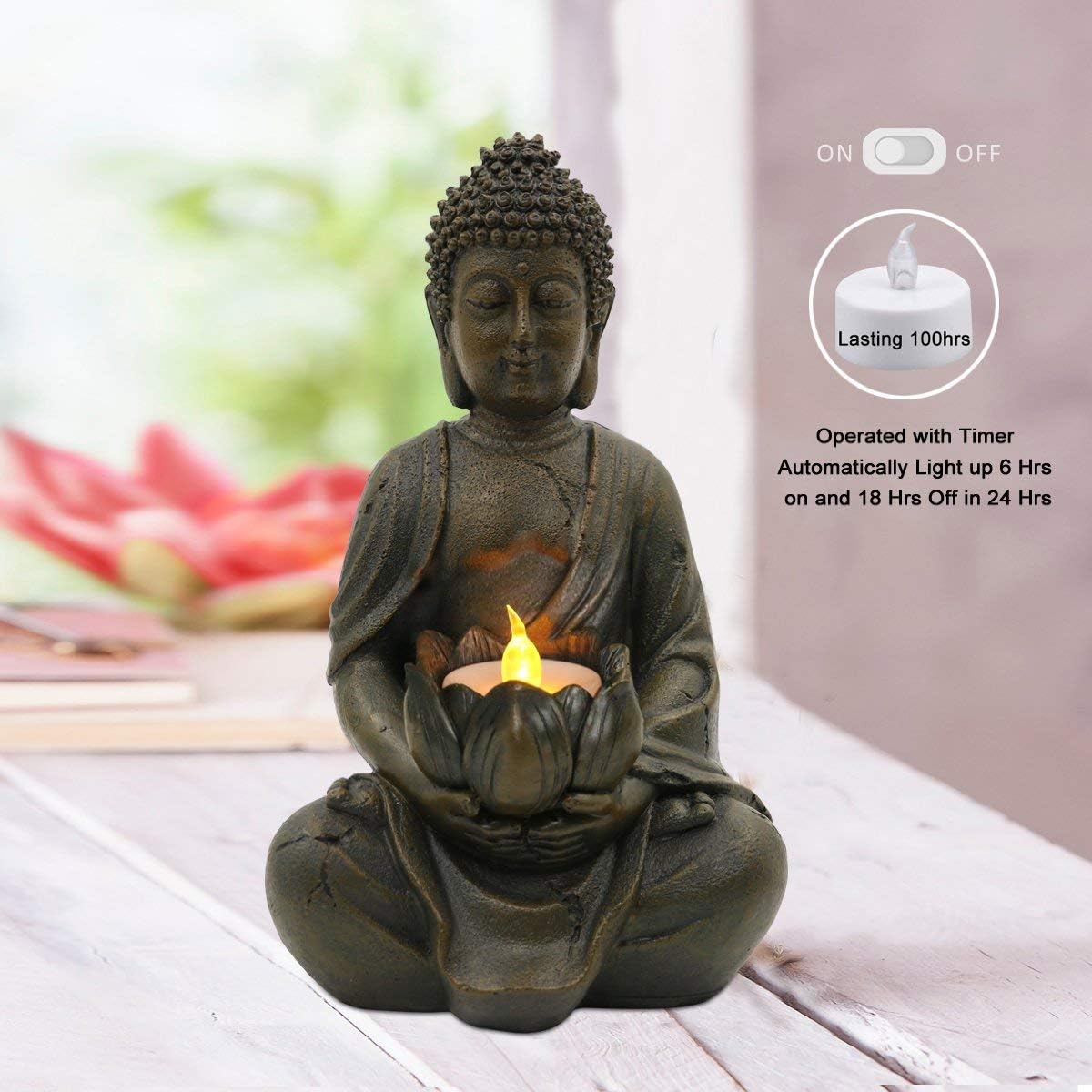 Meditation Buddha Figurine with LED Tea Lights
