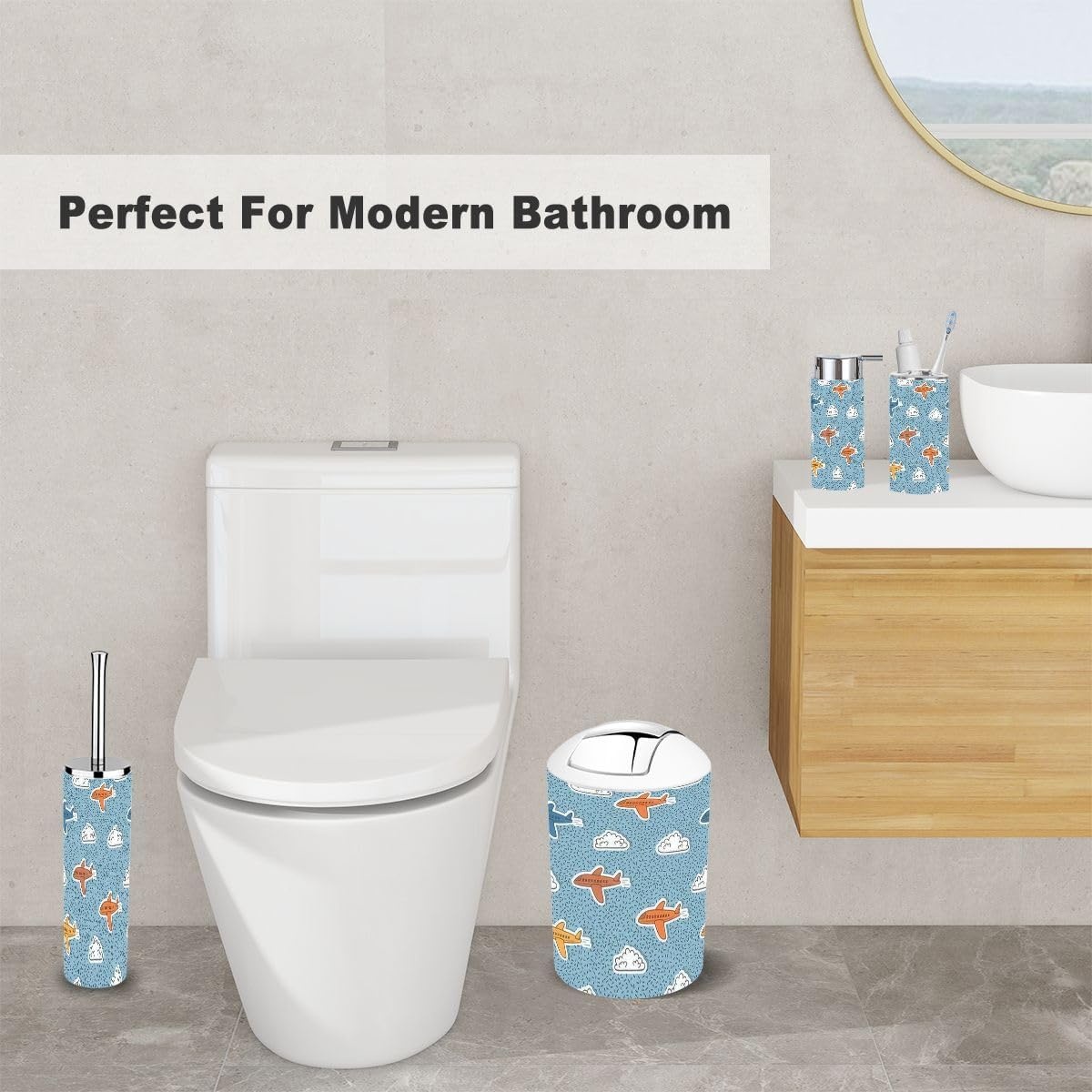 6-Piece Retro Airplane Clouds Bathroom Accessory Set for Kids