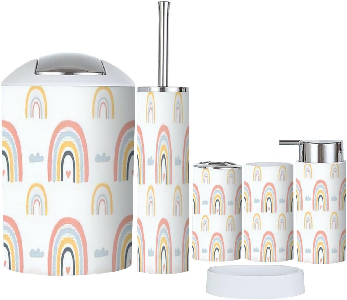 Pastel Rainbow Bathroom Accessory Set 6 Piece