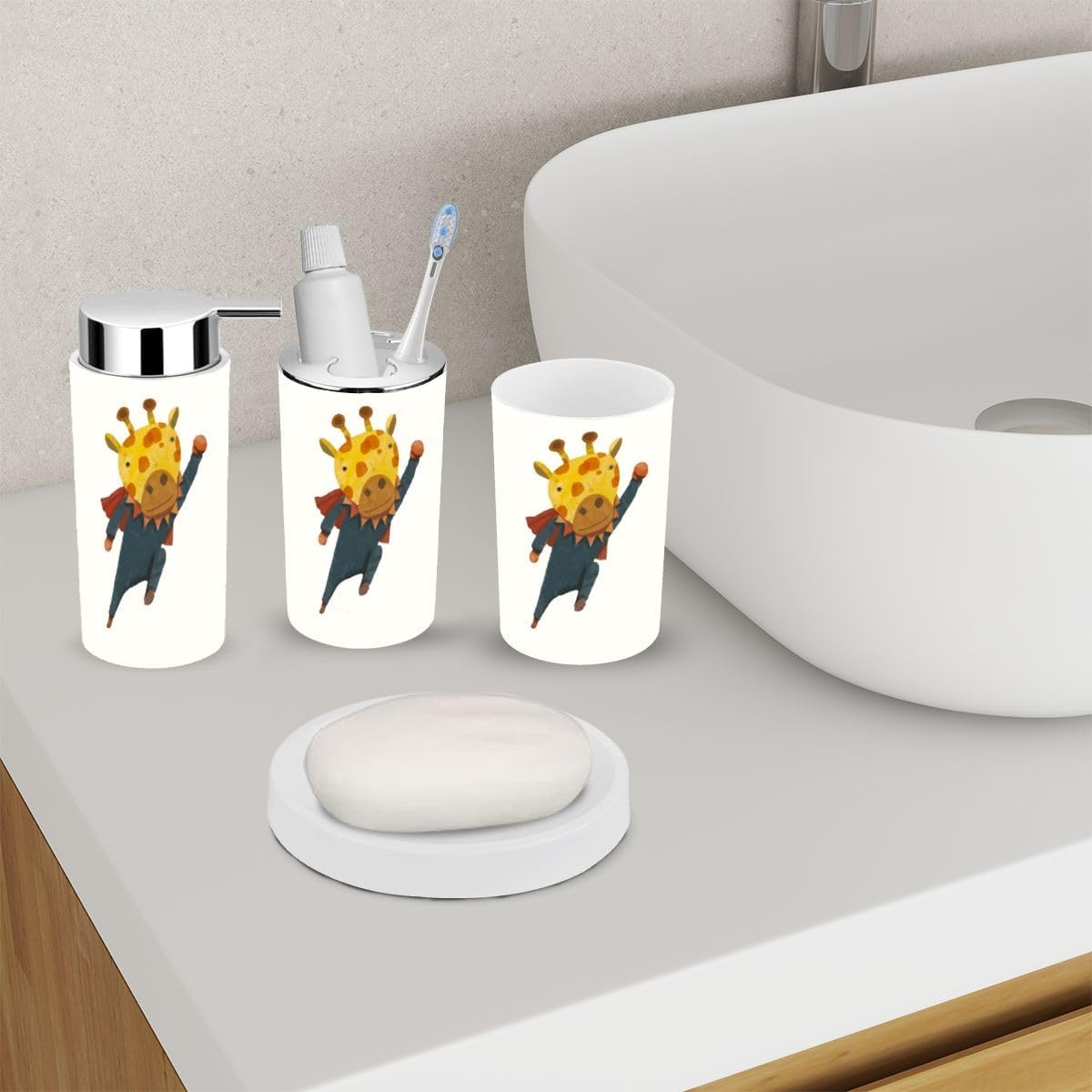 6-Piece Bathroom Accessory Set with Giraffe Design