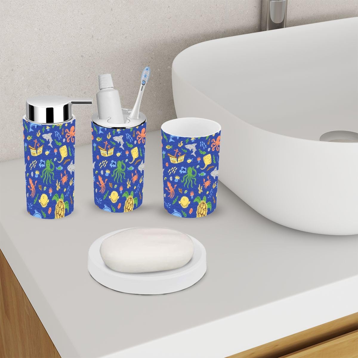 Nautical bathroom accessory set 6 piece kidscharacters for bathroom organizer