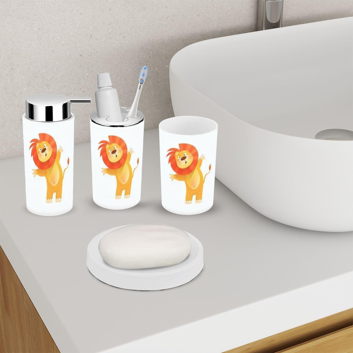 Cute Baby Lion Bathroom Accessory Set 6 Piece 1