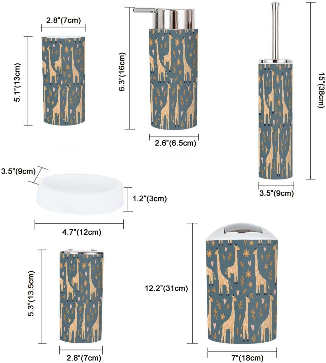 Boho Giraffe Flowers Bathroom Accessory Set 6 Piece 1