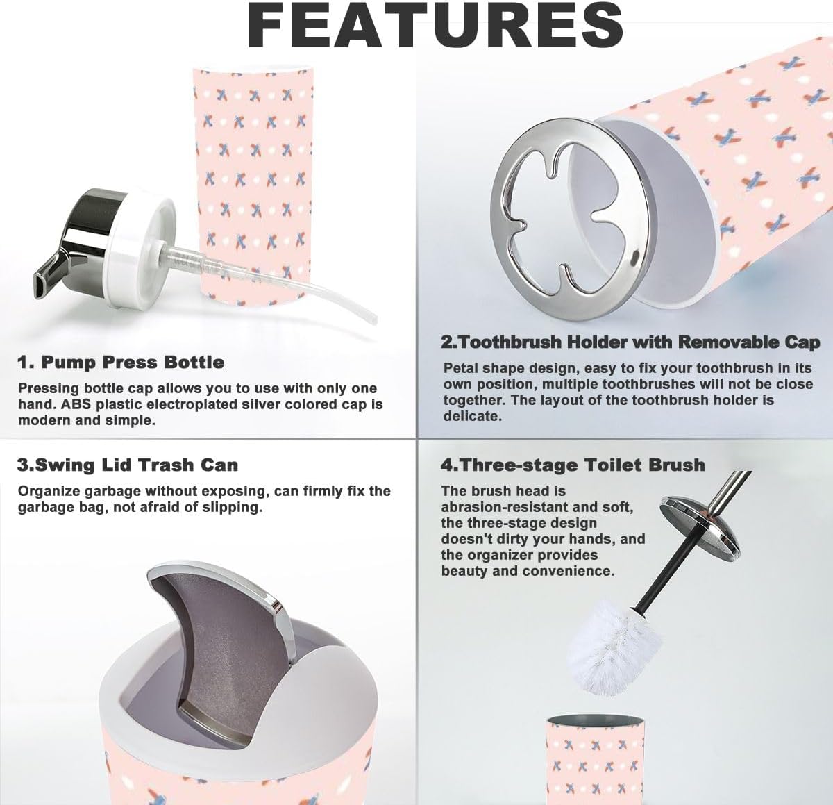 Bathroom Accessory Set 6-Piece Cute Cartoon Design for Organization