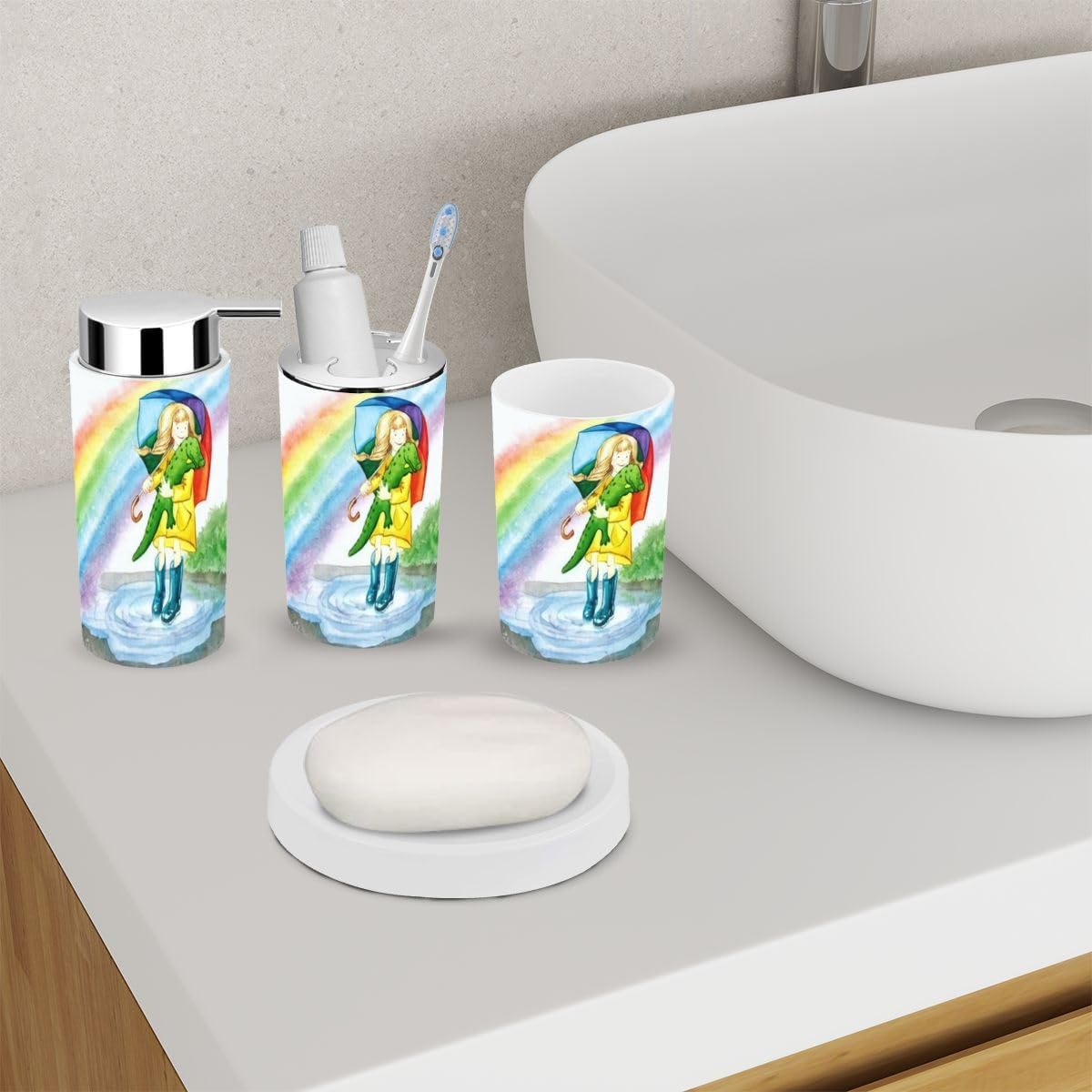 6 Piece Bathroom Accessory Set with Crocodile Design