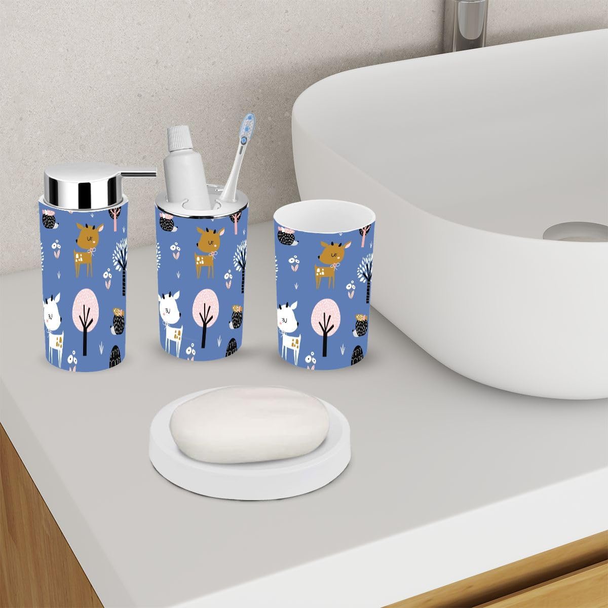 Seamless childish pattern bathroom accessory set