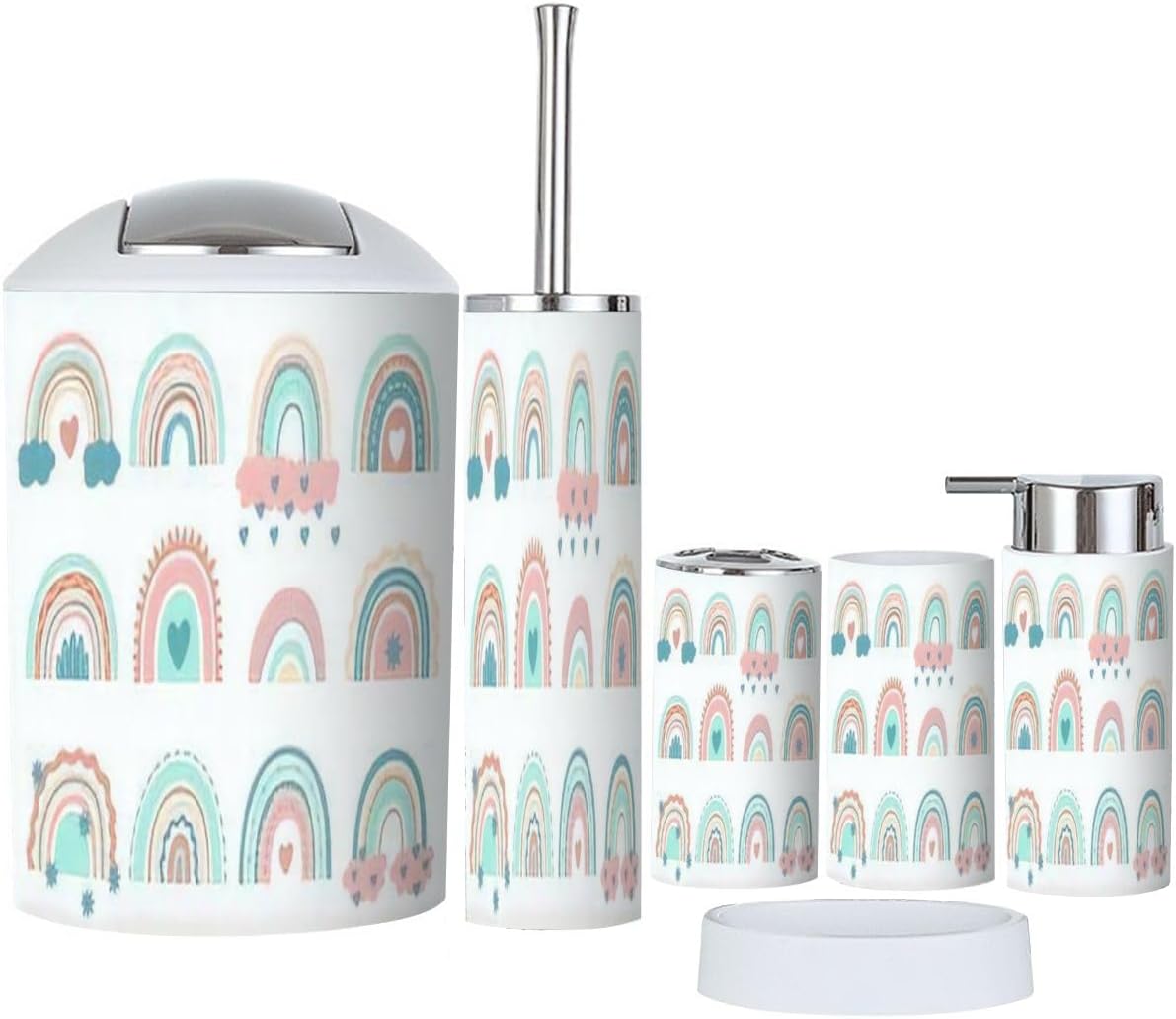 Perfect 6-Piece Bathroom Set Including Cute Rainbows for Kids and Adults