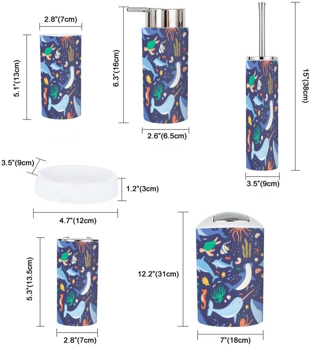 Ocean Animals Blue Bathroom Accessory Set 6 Piece