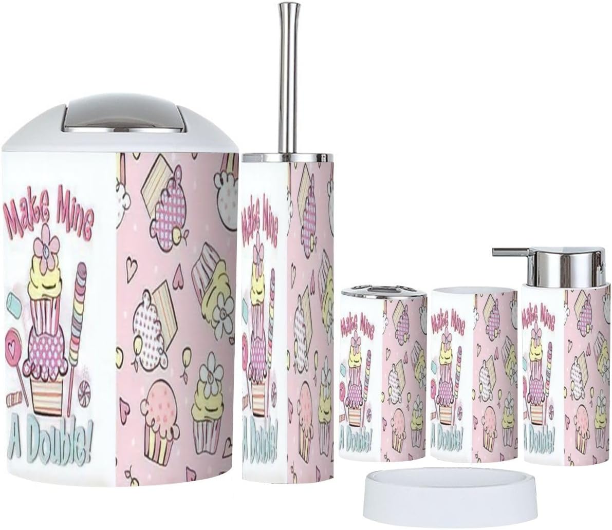 Bath Time Sweet Treat 6-Piece Bathroom Accessory Set with Graphic TEES