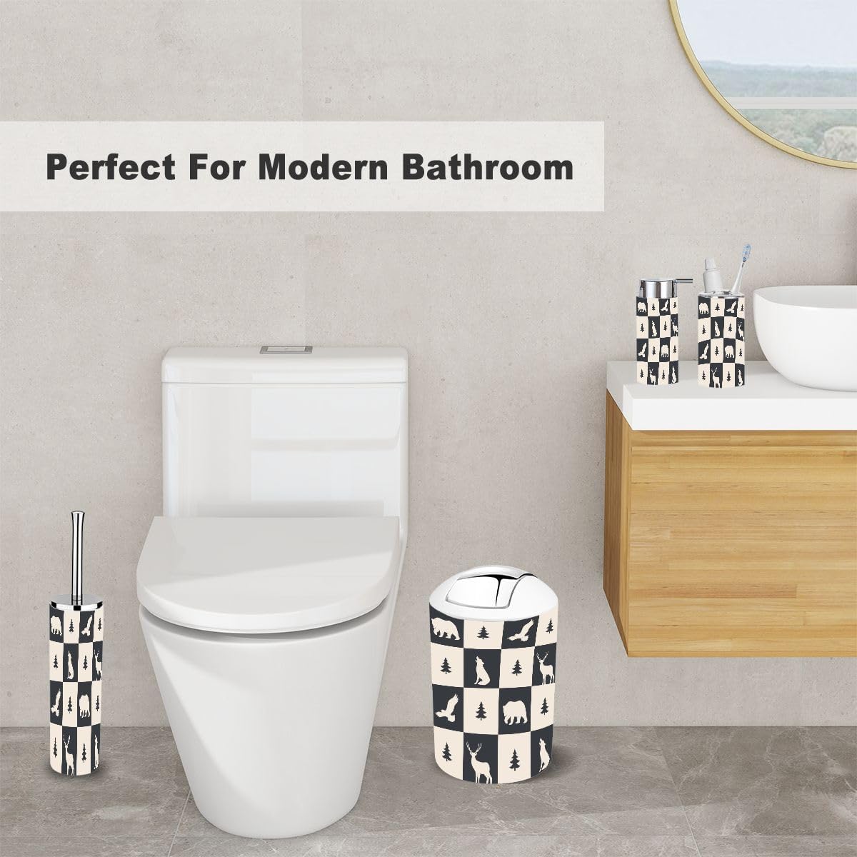 6-Piece Forest Animal Bathroom Set Bear Eagle Deer Accessory Set