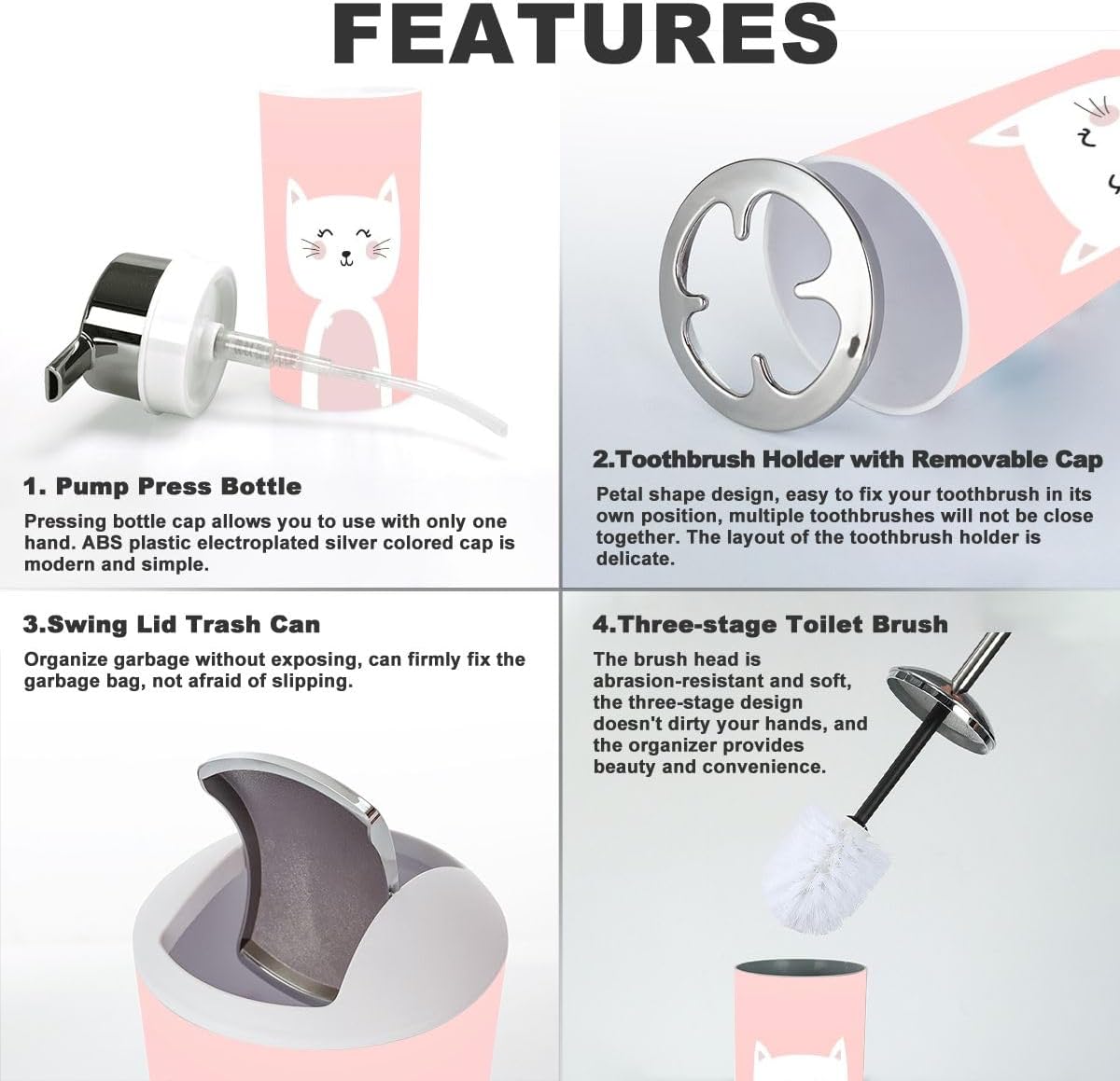 Bathroom Accessories Set 6 Pcs Cute Animal Decor
