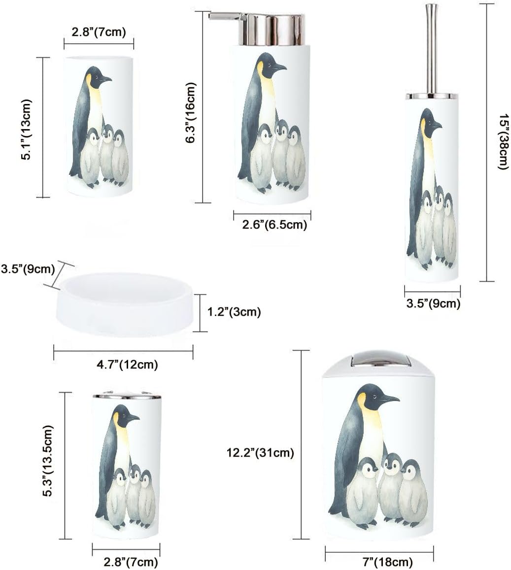 Boho Penguins Bathroom Accessory Set 6 Piece