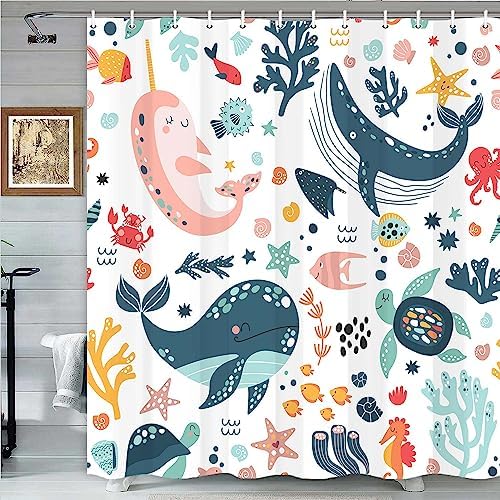 Torich Kids Fun Bathtime decor with Whales Fish