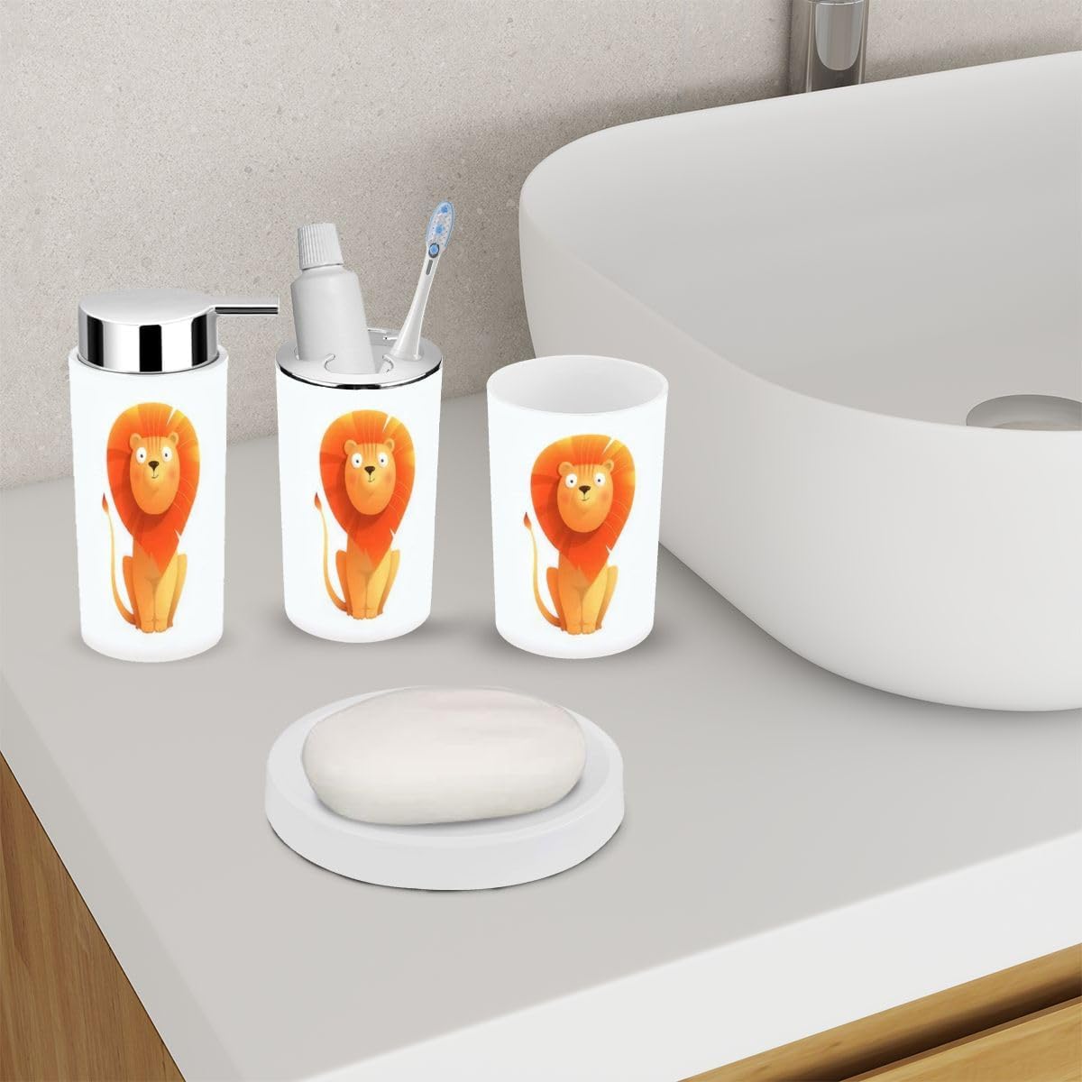 Cute Baby Lion Bathroom Accessory Set 6 Piece