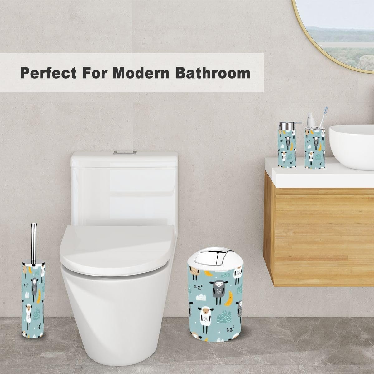 Cute Sheep Moon Clouds 6 Piece Bathroom Accessory Set