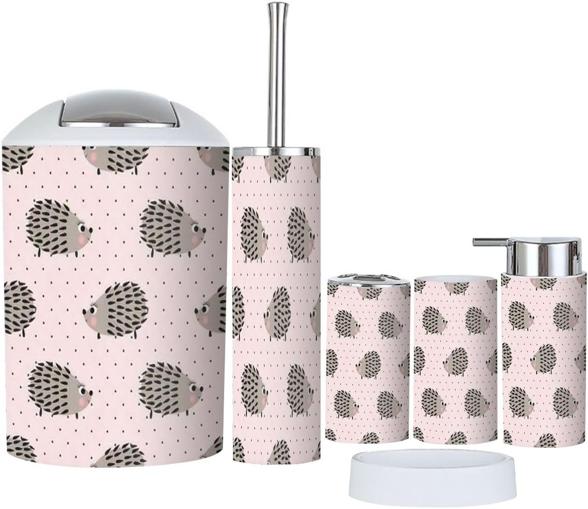 6-Piece Bathroom Accessories Set Hedgehog Design Pinkessential