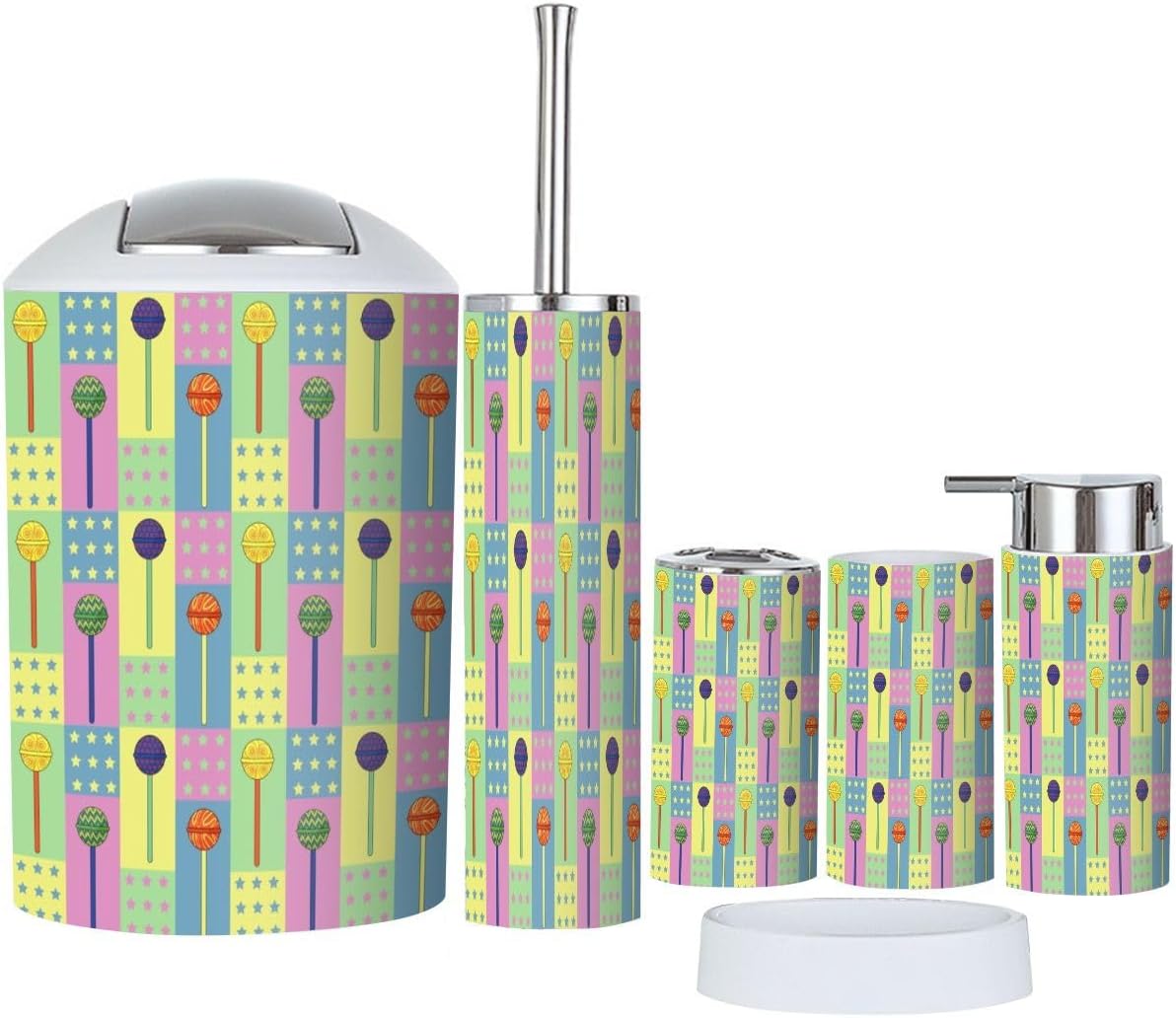 6-Piece Bath Accessories Set with Lollipop Design for Efficient Organizing