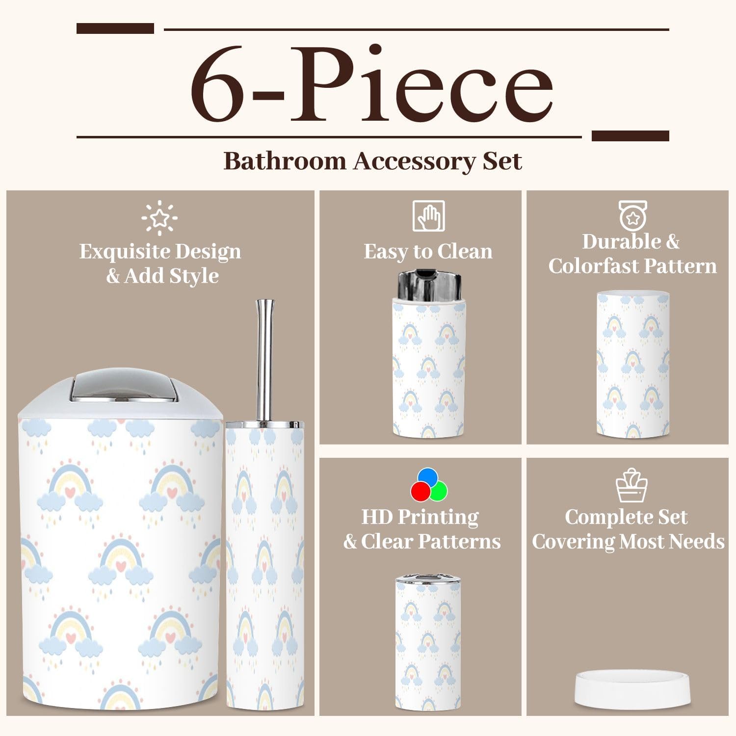 GISGBJW Cute 6-Piece Blue Stars Bath Set for Boys Tidy Modern